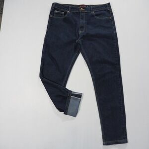 Fubu Jeans Mens 34x32 Dark Blue Selvedge Denim Straight Leg Contrast Stitching